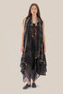 Printed cotton scarf with fabric tassels